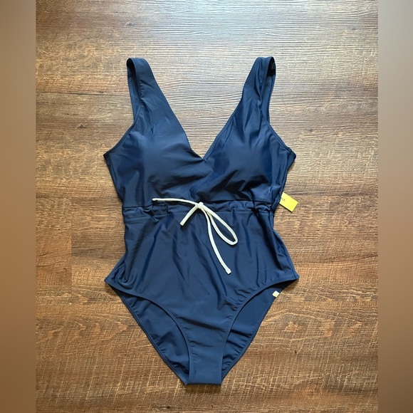 Summersalt one-piece bathing suit navy blue tie-waist Backflip Swimsuit NWT 12 - Picture 1 of 13